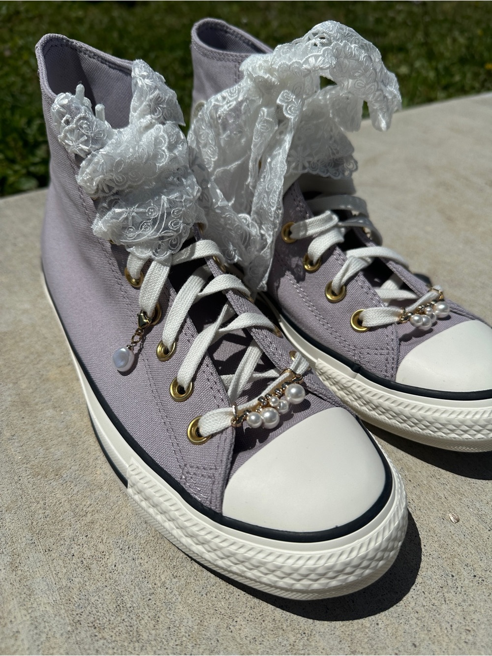 Converse Lavender High-Top Sneakers with Lace Ribbon Laces